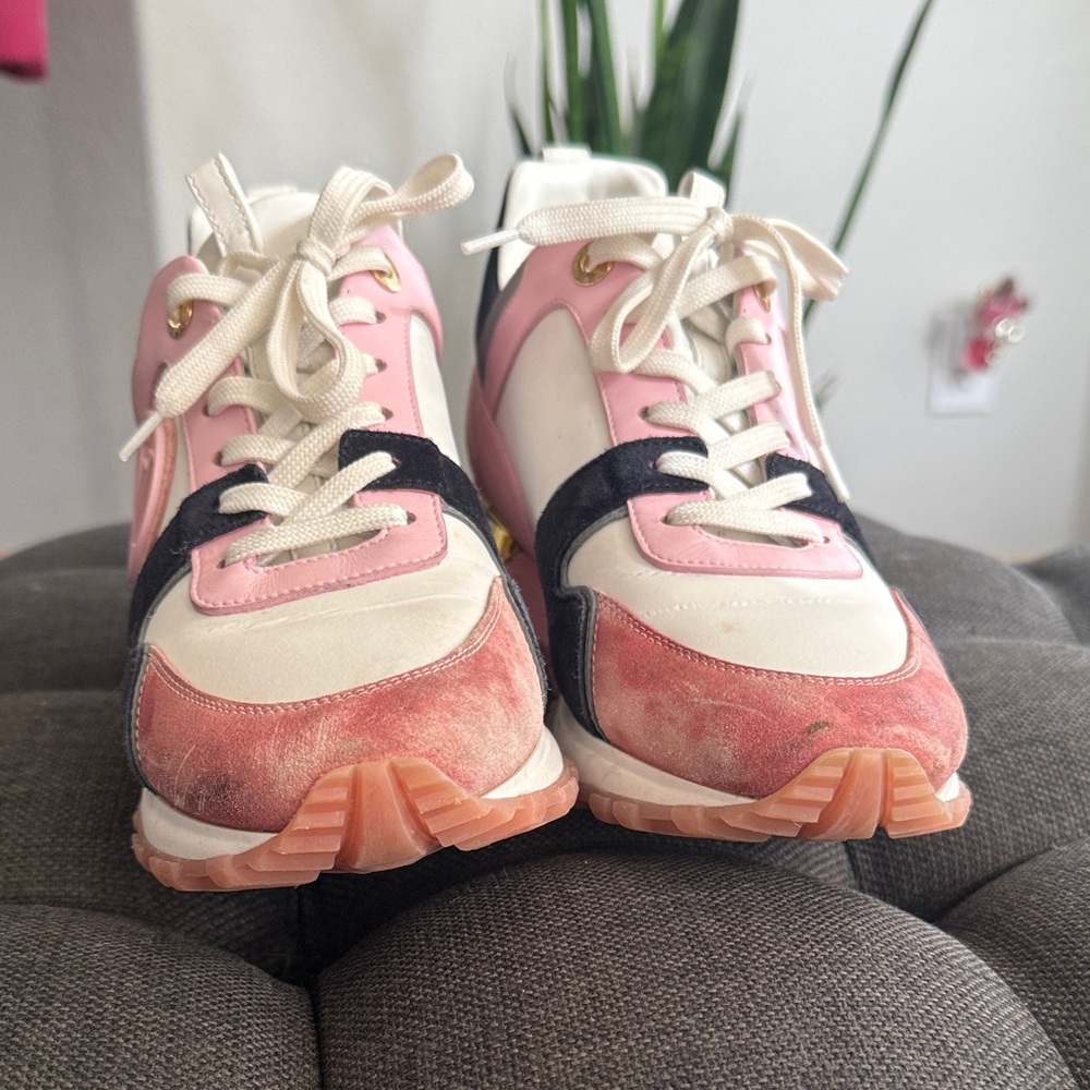 Louis Vuitton Pink Black Cream Suede Run Away Sneakers - Picture 2 of 6